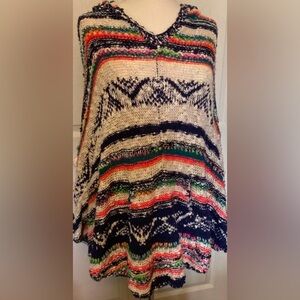 Free People Bubble Tea Striped Knit Hooded Poncho Sweater M/L 🫶🏼 (B7)